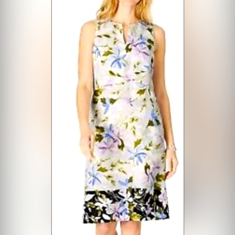 NWT J. Jill Marble Floral Spray Print Linen Shift Dress Womens Size Medium